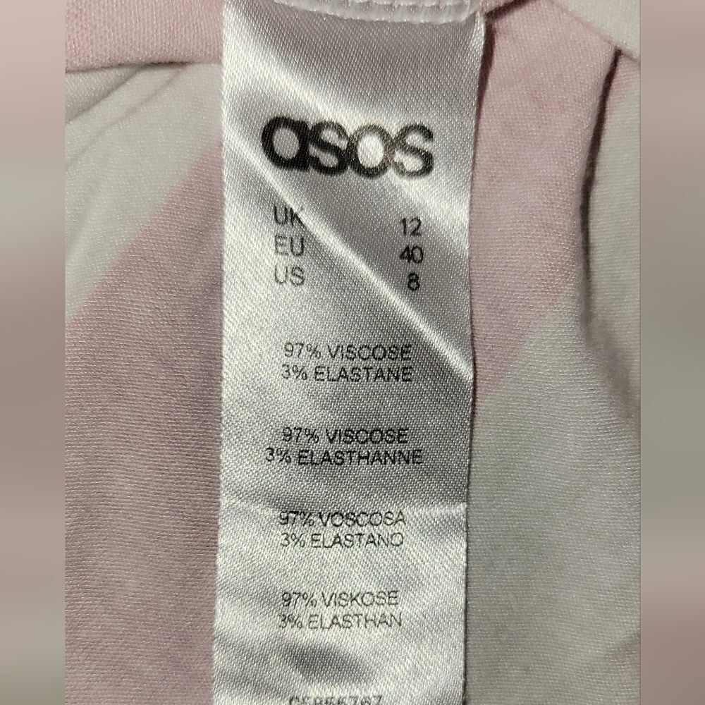 ASOS Pink White Stripe Cabana Candy Stripe Off Shoulder Short Sleeve Dress 8 - Picture 11 of 12